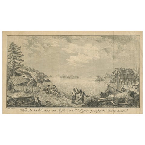 View of the Harbor of St Pierre, Newfoundland, Early French Coastal Engraving