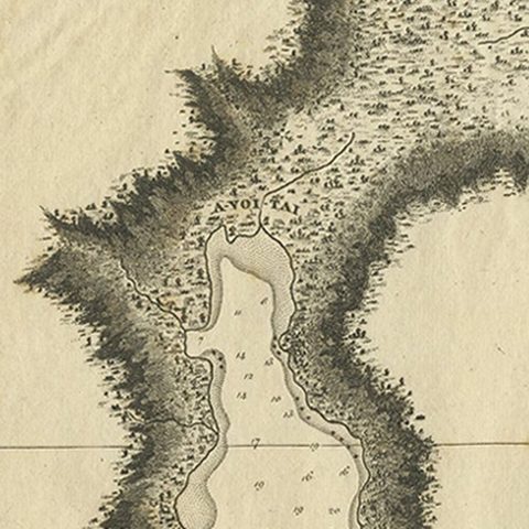Antique Plan of the Harbour of Taloo by Cook, 1784, close-up 1