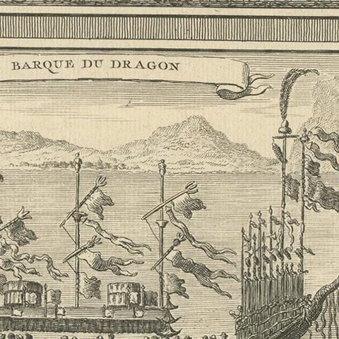 Antique Print of Chinese Vessels, 1748, close-up 2
