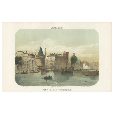 Amsterdam View from the Oosterdok, 19th Century Lithograph with Boats, 1855