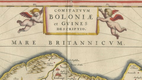 Blaeu Map of Boulogne & Calais Coast, Maritime France, Ships c.1642, close-up 1