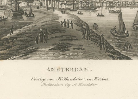 Amsterdam Harbor View: Antique 19th Century Engraving of Maritime Life, close-up 4