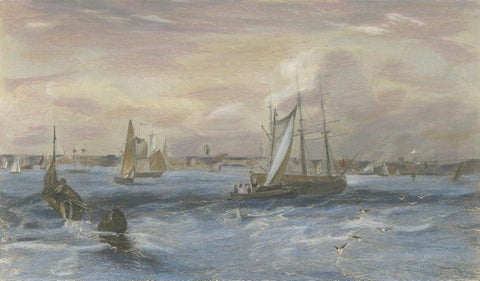 Liverpool from Seacombe, 19th-Century Maritime Engraving by W.B. Scott, close-up 3