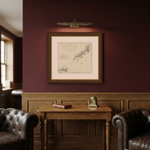 Original Copper Engraving of the Northeast Coast of Australia, 1803, shown framed in a room