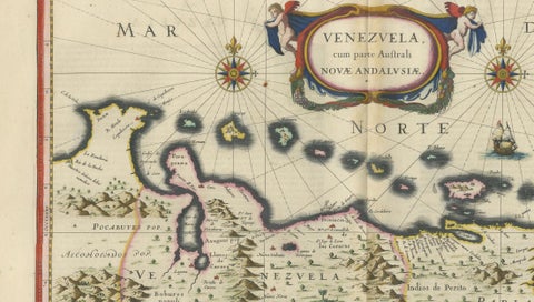 Blaeu Venezuela Map, Decorative Caribbean & Nueva Andalusia Chart 1642, close-up 6