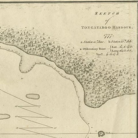 Original Antique Map of the Harbour of Tongatabu by Cook, 1784, close-up 1