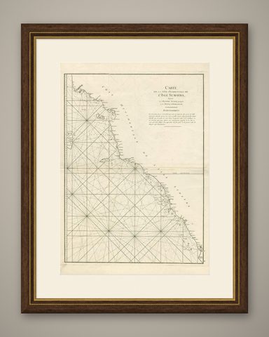 1745 Antique Coastal Map of West Sumatra by J. Mannevillette, shown framed