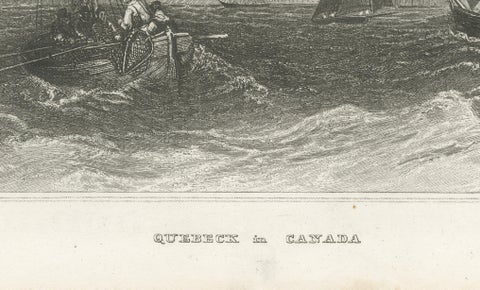 Quebec City Canada Harbor View, Antique Steel Engraving St. Lawrence River 1854, close-up 4