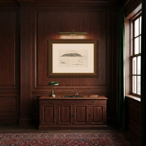 Old Print of the North-West Coast of Masafuero or Alejandro Selkirk Island, 1774, shown framed in a room
