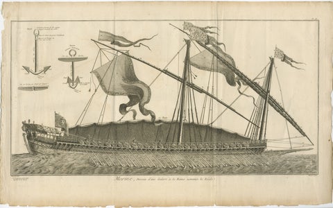 La Réale French Royal Galley, Large Naval Engraving, c.1769, view 2