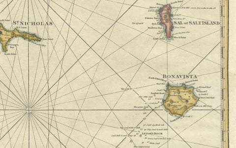 Nautical Chart of Cape Verde Islands by J.W. Norie, 1824 Coastal Map, close-up 5