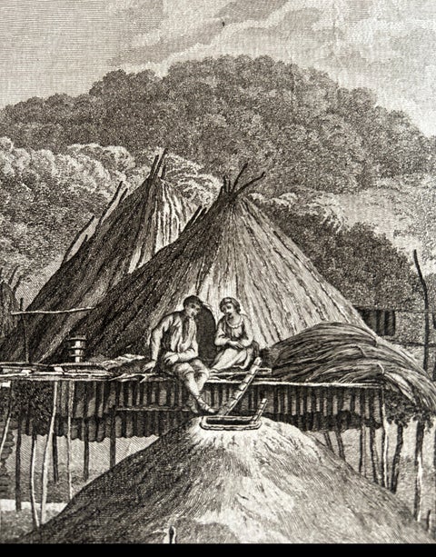 Summer & Winter Houses, Kamchatka, Cook Voyage Engraving c.1803, view 4