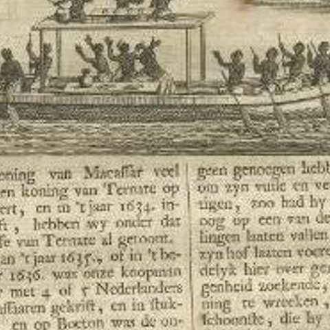 Antique Print of a Boat Near Macassar 'Nowadays Ujung Padang', Indonesia, 1726, close-up 2