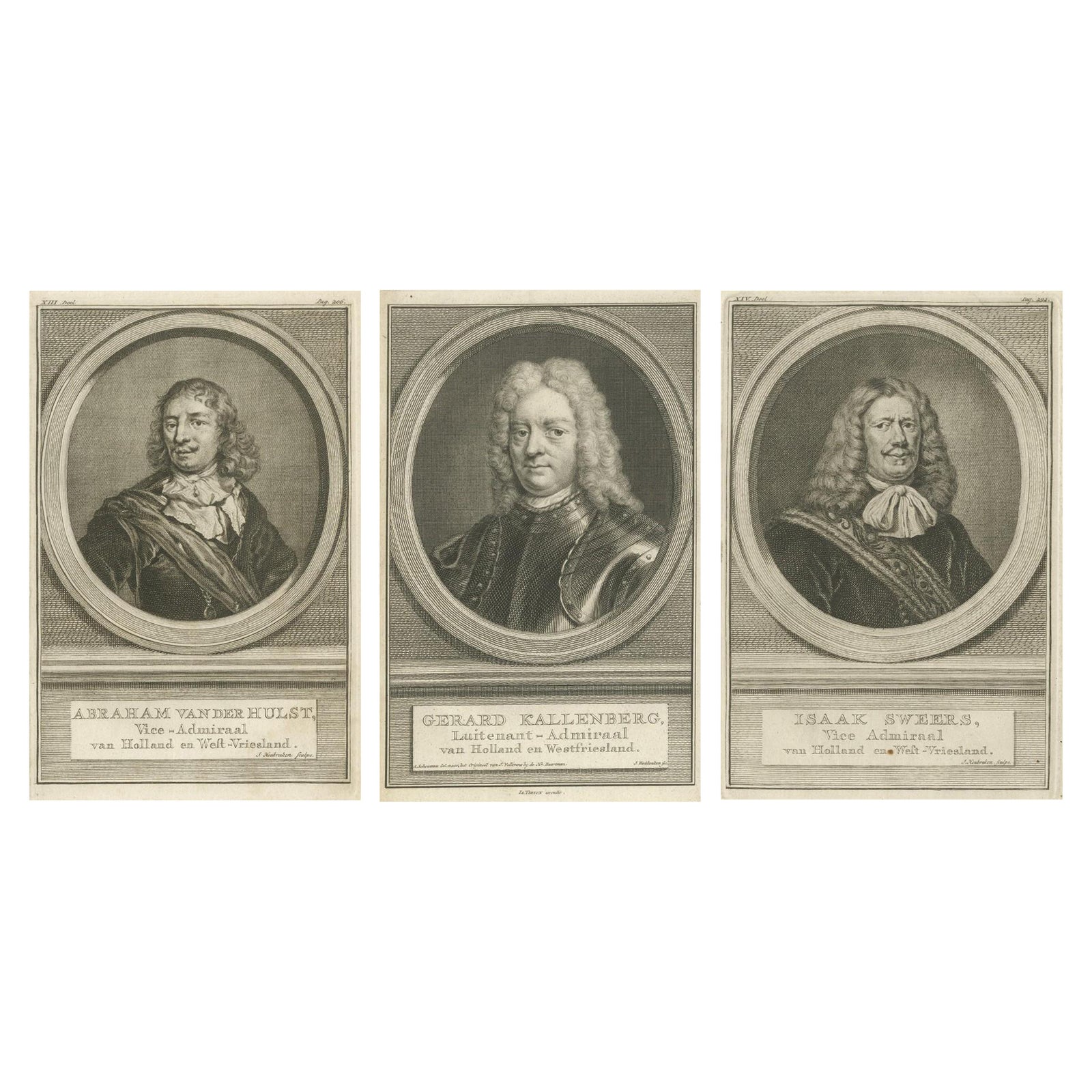 Set of Three Dutch Naval Portraits, Van der Hulst, Kallenberg & Sweers, c.1700