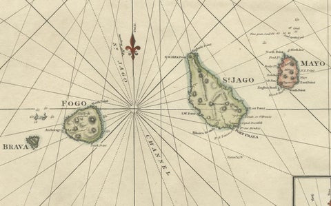 Nautical Chart of Cape Verde Islands by J.W. Norie, 1824 Coastal Map, close-up 2