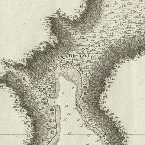 Antique Plan of the Harbour of Taloo by Cook, c.1781, close-up 2