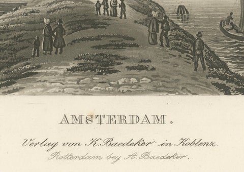 View of Amsterdam from the Water with Sailing Ships, Baedeker, circa 1850, close-up 5