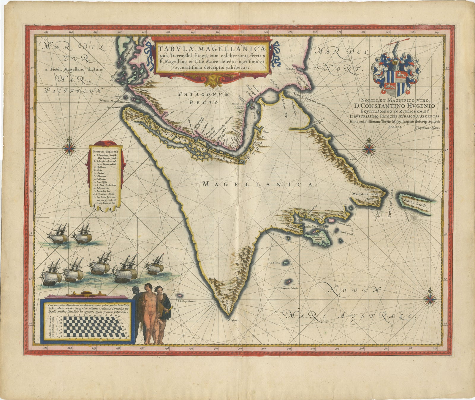 Blaeu Strait of Magellan Map, Tierra del Fuego, Decorative Sea Chart, 1642