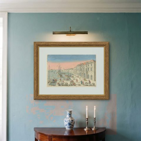 The Port of Marseille, 18th Century Hand-Colored Engraving by Daumont, Paris, shown framed on a wall