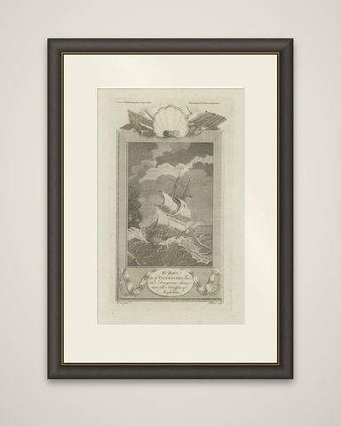 Cavendish’s Ship Desire in Storm near the Strait of Magellan, 18th Century, shown framed