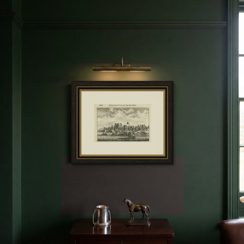 Antique Print of Chinese Vessels Near Lantam, China, 1665, shown framed on a wall