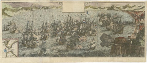 Rare Large 1650 Copper Engraving Depicting the Naval Battle of Gibraltar, 1607, view 2