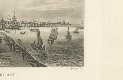 Amsterdam Harbor View: Antique 19th Century Engraving of Maritime Life, close-up 3