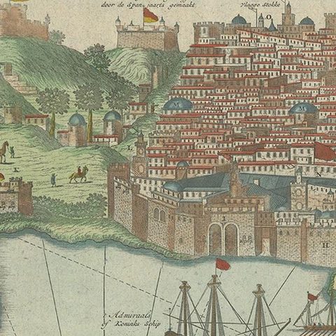 Antique Print of the Port and City of Algiers by Van Keulen, circa 1720, close-up 1