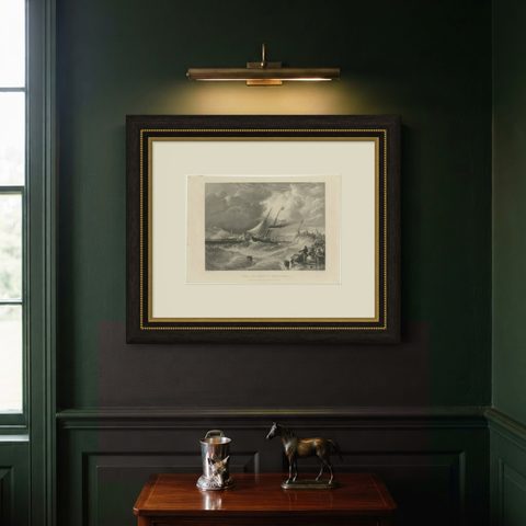 Prince Albert Landing at Dover, Royal Maritime Engraving, c.1840, shown framed on a wall