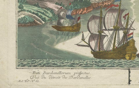 Dardanelles Strait, Ottoman Turkey, Probst Optical View with Ships, c.1770, close-up 4