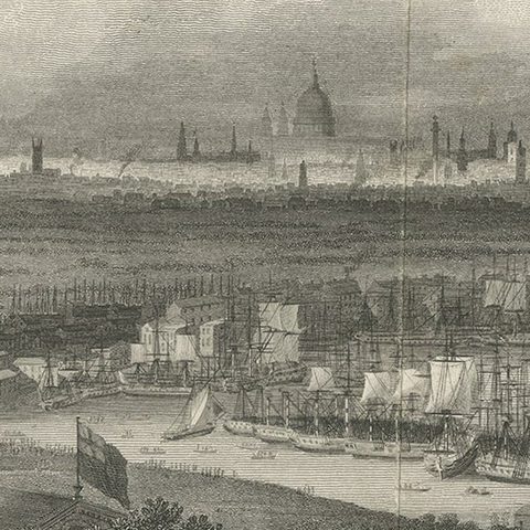 Rare City View of London and Westminster, Showing Many Battles Ships, 1804, close-up 2