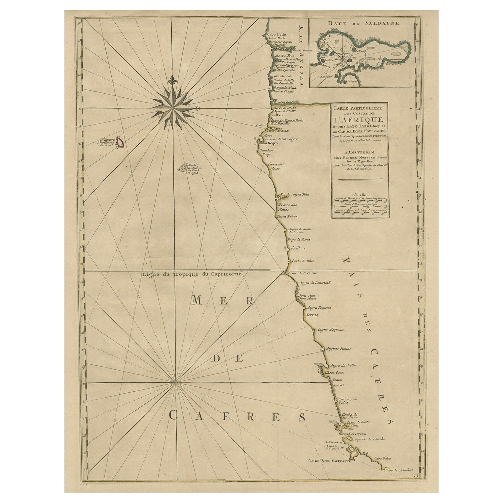 Old Map of the Namibia and South Africa Coasts & Inset of Saldanha Bay, ca.1700