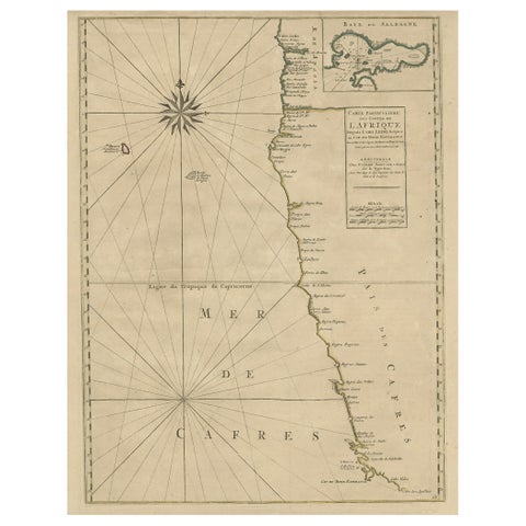 Old Map of the Namibia and South Africa Coasts & Inset of Saldanha Bay, ca.1700