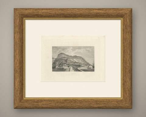 Antique Print of the Harbour of Gibraltar by S. Davenport, circa 1840, shown framed
