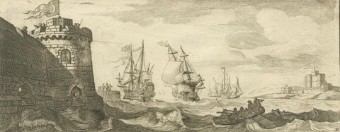 Engraved View of the Dardanelles with Fortifications and Ships, ca. 1680, close-up 3