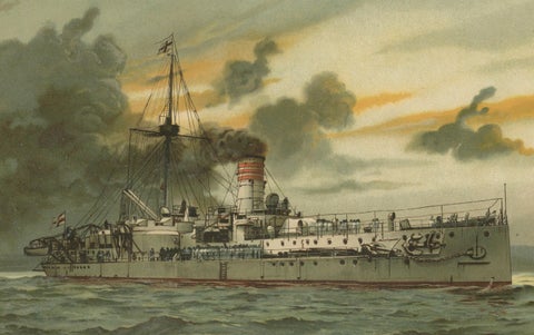 SMS Sachsen: Pioneering German Coastal Defense Ship, 1903 Chromolithograph, close-up 1
