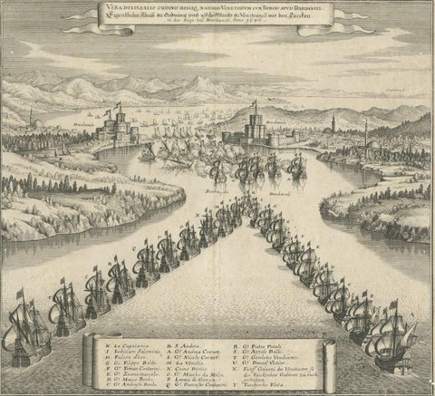 Copper Engraving by Merian of The Battle Fleet off Constantinople, 1646, close-up 3