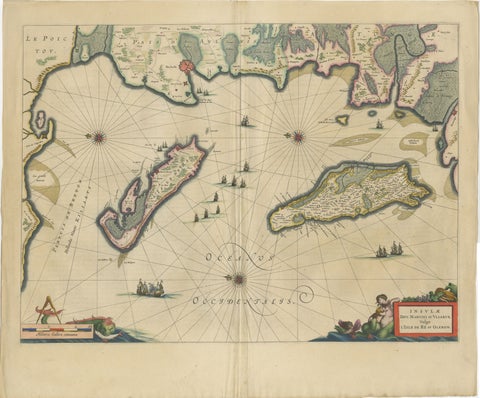 Blaeu Map of Île de Ré & Oléron, La Rochelle Coast France, c.1642, view 2