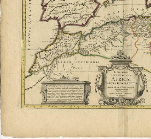Antique Map of the Northern Coast of Africa and Southern Europe, circa 1745, view 4