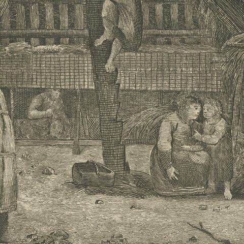 House in Oonalashka, Captain Cook Voyage, after Webber, Engraving, circa 1820, close-up 4