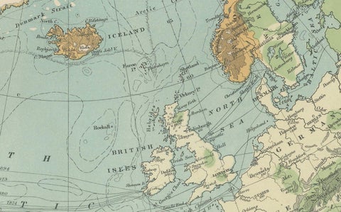 Vintage North Polar Chart, Greenland & Arctic Exploration Routes, 1903, close-up 5