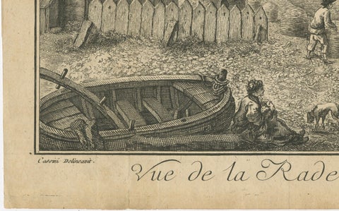 View of the Harbor of St Pierre, Newfoundland, Early French Coastal Engraving, close-up 1
