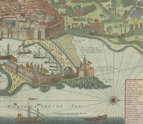 Antique Print of the Port and City of Algiers by Van Keulen, circa 1720, view 4