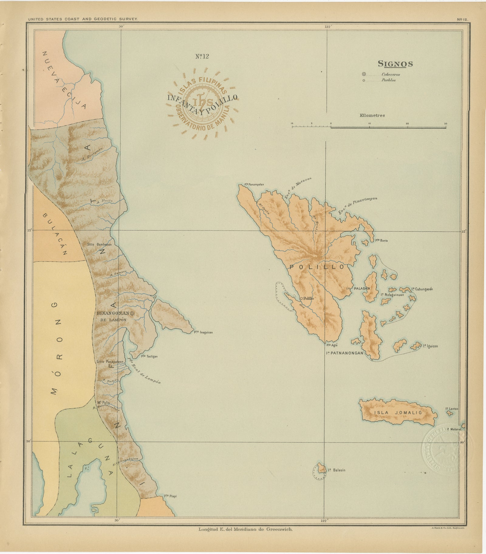 Map of Polillo Islands and Eastern Luzon Coast, Observatorio de Manila, 1899