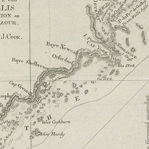Old Chart of the North-Eastern Coast of Australia Discovered by Cook, 1774, close-up 2