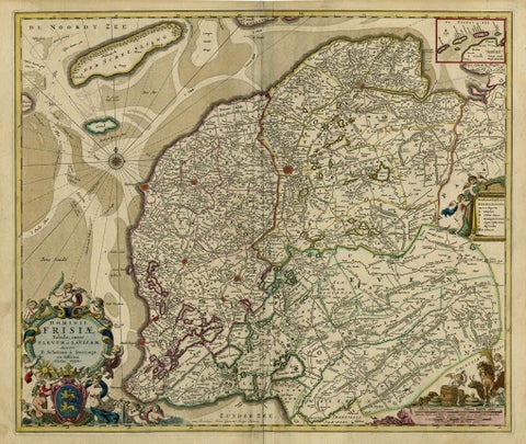 Large Copper Engraved Map of the Coastline of Friesland and Terschelling, c.1670, close-up 1