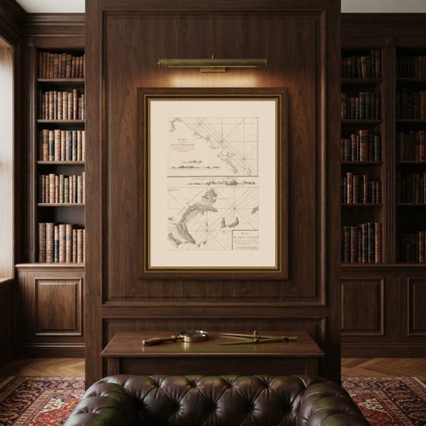 Old Sea Charts of Tourane Bay & the Con Dao Islands 'Pulo Condor', Vietnam, 1780, shown framed on a wall