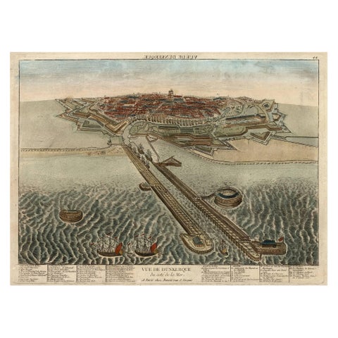 Spectacular 1770 Bird's-Eye View of Dunkirk Harbor by Basset, with 66 Landmarks