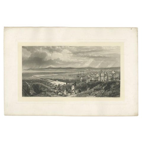Old Decorative Maritime Print of Ships in an Harbour, Possibly England, C.1860, view 2