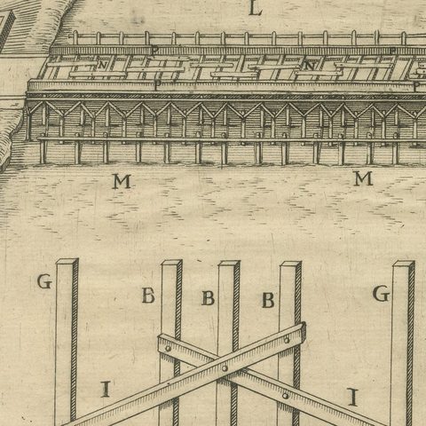 Duke of Parma’s 1585 Ship Bridge Plan: Siege of Antwerp Engineering Print, close-up 4